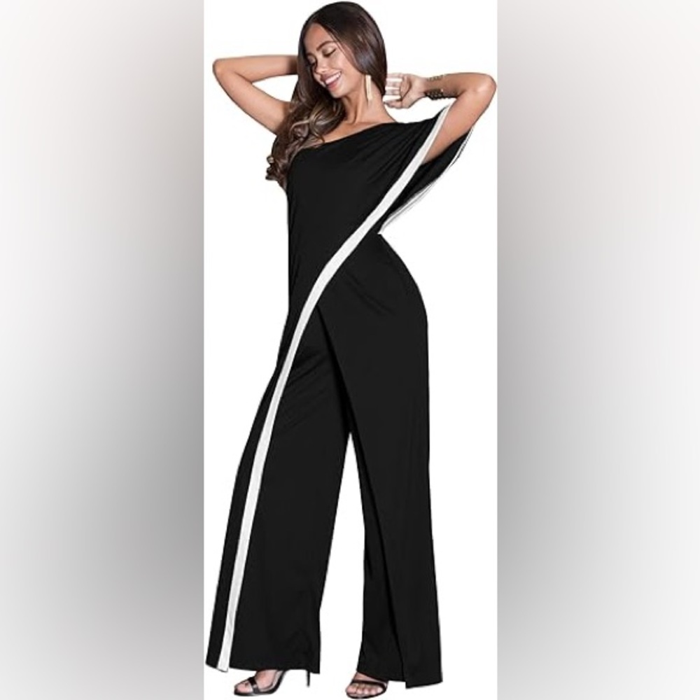 Elegant Black Jumpsuit with White Accent
